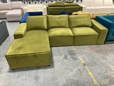 CHARLES MODULAR 3 SEATER SOFA WITH CHAISE END IN OLIVE GREEN VELVET - RRP £1044