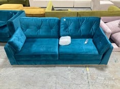 MANGUS 3 SEATER SOFA IN TURQUOISE VELVET - RRP £1024