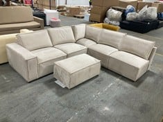 CHARLES 2 SEATER, CORNER, 2 SEATER SOFA IN BEIGE VELVET TO INCLUDE MEDIUM POUFFE IN BEIGE VELVET - TOTAL LOT RRP £2073