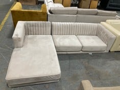 SLENDER 3 SEATER SOFA WITH CHAISE END IN LIGHT NATURAL VELVET - RRP £999