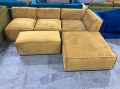 MOJO MODULAR 2 SEATER, CORNER, 1 SEATER CHAISE SOFA IN YELLOW VELVET TO INCLUDE RECTANGLE POUFFE IN YELLOW VELVET - TOTAL LOT RRP £1580