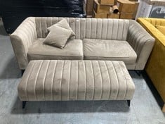 MARY 3 SEATER SOFA IN LIGHT BROWN VELVET TO INCLUDE LARGE FOOTSTOOL - TOTAL LOT RRP £1406