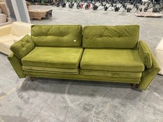 MANGUS 3 SEATER SOFA IN OLIVE GREEN VELVET - RRP £1024