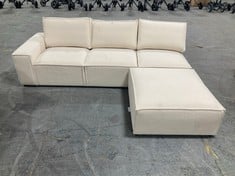 CHARLES 3 SEATER MODULAR SOFA UNIT WITH LARGE POUFFE IN WHITE BOUCLE FABRIC - TOTAL LOT RRP £1247