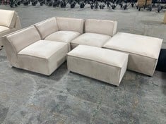 MOJO 3 SEATER CORNER MODULAR UNIT WITH 2 X POUFFE (SMALL AND LARGE) IN LIGHT NATURAL VELVET - TOTAL LOT RRP £1580