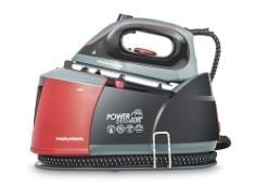 MORPHY RICHARDS POWER STEAM ELITE + STEAM GENERATOR IRON, CERAMIC NON-STICK SOLEPLATE, 310G STEAM BOOST, 200G STEAM OUTPUT, 6 BAR, AUTO CLEAN, 1.3L WATER TANK, 1.8M CORD, 2400W, BLACK/RED, 332013.