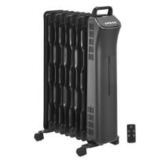 2 X BASICS PORTABLE OIL-FILLED DIGITAL RADIATOR HEATER WITH ECO FUNCTION AND REMOTE CONTROL, 2000W, UK PLUG, 9 FINS, BLACK.