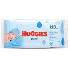 12 X HUGGIES PURE BABY WIPES, 1 PACK, 56 WIPES (5 PACKS PER BOX).