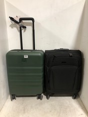 ANTLER ICON STRIPE TRAVEL CASE GREEN HARDSHELL SMALL SPINNER TO INCLUDE JOHN LEWIS TRAVEL CASE BLACK FABRIC SMALL SPINNER