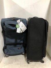 JOHN LEWIS TRAVEL CASE BLACK FABRIC SMALL/MEDIUM SPINNER TO INCLUDE EASTPAK TRAVEL CASE DENIM BLUE FABRIC 2-WHEELER