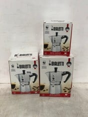 3 X BIALETTI MOKA EXPRESS ESPRESSO MAKERS 3 CUP, 6 CUP AND 9 CUP