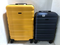 2 X JOHN LEWIS ANYDAY TRAVEL CASE HARDSHELL 1 X NAVY BLUE SMALL SPINNER, 1 X YELLOW HARDSHELL MEDIUM SPINNER