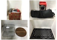 BOX OF ASSORTED JOHN LEWIS HOUSEHOLD ITEMS TO INCLUDE WEBER PREMIUM GRILL COVER FITS SPIRIT & SPIRIT II 200 SERIES BBQ'S