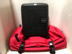 AMERICAN TOURISTER TRAVEL CASE BLACK HARDSHELL AEROSTEP 55/20 SPINNER TO INCLUDE EASPAK LARGE TRAVEL BAG 2-WHEELER RED