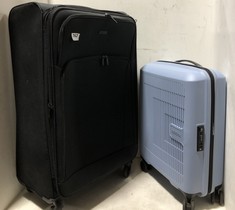 JOHN LEWIS TRAVEL CASE BLACK FABRIC MEDIUM/LARGE SPINNER TO INCLUDE AMERICAN TOURISTER TRAVEL CASE LIGHT BLUE HARDSHELL SMALL SPINNER