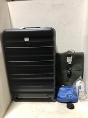 4 X ASSORTED TRAVEL ITEMS TO INCLUDE JOHN LEWIS ANYDAY TRAVEL CASE BLACK HARDSHELL MEDIUM/LARGE SPINNER