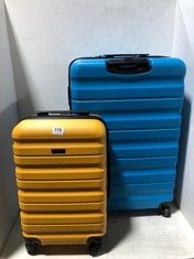 2 X JOHN LEWIS ANYDAY TRAVEL CASES HARDSHELLS SPINNERS 1 X SMALL YELLOW, 1 X MEDIUM/LARGE BLUE