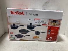 MORPHY RICHARDS EQUIP POUR & DRAIN 3 PIECE STAINLESS STEEL SAUCEPAN SET TO INCLUDE TEFAL DELIGHT 5 PIECE PAN SET