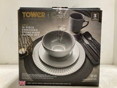 TOWER EMPIRE 16 PIECE DINNERWARE SET GREY AND BRASS