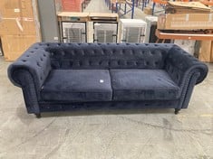 HOME DETAIL VELVET FABRIC 3 SEATER MODERN CHESTERFIELD SOFA - RRP £630 (ZONE 1)