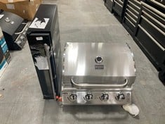 BOSS GRILL 4 BURNER GAS BBQ IN SILVER (BOX 1/2, PART ONLY) TO INCLUDE CDA 15CM HIDEAWAY FREESTANDING UNDERCOUNTER WINE COOLER IN BLACK - MODEL NO. CFWC153BL (ZONE 3) (KERBSIDE PALLET DELIVERY)