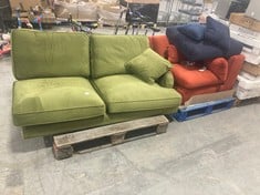 PAYTON 2 SEATER END SOFA PART IN OLIVE GREEN VELVET TO INCLUDE HUDSON CORNER SOFA PART IN RUST VELVET (PARTS ONLY) (ZONE 3) (KERBSIDE PALLET DELIVERY)