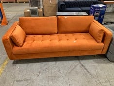 AVERY 3 SEATER SOFA WITH 2 SCATTER CUSHIONS IN ORANGE - RRP £500 (ZONE 1)