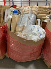 PALLET OF ASSORTED ITEMS TO INCLUDE ROLLED DOUBLE MEMORY FOAM MATTRESS TOPPER (ZONE 4) (KERBSIDE PALLET DELIVERY)