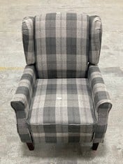 ASCOT WINGBACK FABRIC RECLINER CHAIR IN GREY TARTAN - RRP £230 (ZONE 1)