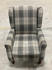 ASCOT WINGBACK FABRIC RECLINER CHAIR IN GREY TARTAN - RRP £230 (ZONE 1)