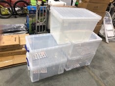 4 X REALLY USEFUL BOX 84L CLEAR STORAGE TUB TO INCLUDE CRYSTAL 102L CLEAR STORAGE TUB (ZONE 4)