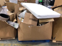 PALLET OF ASSORTED ITEMS TO INCLUDE 70 X 140CM FOAM COT MATTRESS (ZONE 4) (KERBSIDE PALLET DELIVERY)