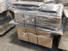 PALLET OF ASSORTED BED BASES / PARTS TO INCLUDE SMALL DOUBLE DIVAN BED BASE IN MEDIUM GREY FABRIC (ZONE 5) (KERBSIDE PALLET DELIVERY)