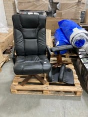 BLACK LEATHER ARMCHAIR WITH FOOTSTOOL (ZONE 5)