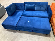 DESTIN 3 SEATER SOFA WITH STORAGE CHAISE TO INCLUDE STORAGE OTTOMAN IN BLUE VELVET - RRP £700 (ZONE 1)