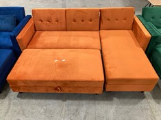 DESTIN 3 SEATER SOFA WITH STORAGE CHAISE TO INCLUDE STORAGE OTTOMAN IN ORANGE VELVET - RRP £700 (ZONE 1)