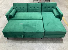 DESTIN 3 SEATER SOFA WITH STORAGE CHAISE TO INCLUDE STORAGE OTTOMAN IN GREEN VELVET - RRP £700 (ZONE 1)