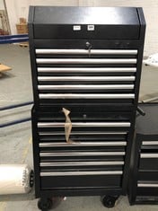 ADVANCED 12 DRAWER TOOL CABINET AND TOP CHEST IN BLACK - ITEM NO'S. 570413 / 570405 TO INCLUDE 4 DRAWER SIDE TOOL CABINET IN BLACK - ITEM NO. 570561 (ZONE 4) (KERBSIDE PALLET DELIVERY)