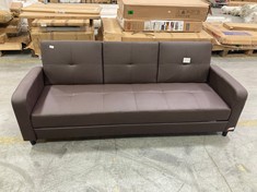 DARK BROWN LEATHER 3 SEATER FOLD OUT SOFA BED (ZONE 1)