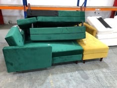 5 X ASSORTED SOFA PARTS TO INCLUDE 2 SEATER END SOFA PART IN GREEN VELVET (ZONE 7) (KERBSIDE PALLET DELIVERY)