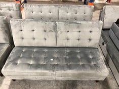 2 X CLIC CLAC SOFA BED IN GREY VELVET (MISSING ARMS) TO INCLUDE GARDEN FURNITURE CUSHIONS (ZONE 7) (KERBSIDE PALLET DELIVERY)