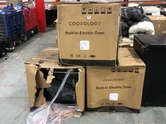 3 X ASSORTED COOKOLOGY OVENS TO INCLUDE BUILT IN SINGLE ELECTRIC OVEN - MODEL NO. COF605SS (SMASHED / BROKEN) (ZONE 7) (KERBSIDE PALLET DELIVERY)