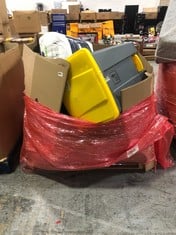 PALLET OF ASSORTED ITEMS TO INCLUDE RAMON HYGIENE 87 LITRE WASTE PEDAL BIN GREY WITH YELLOW LID (ZONE 8)