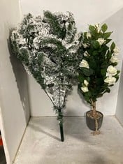 800 CM WHITE FAUX ROSE TREE TO INCLUDE 6 FT FLOCKED EMPEROR TREE - GREEN