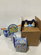 3 X ASSORTED KIDS BLUEY ITEMS TO INCLUDE BLUEY BALANCE BIKE