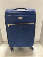 ROCK LUGGAGE SLOANE SOFTSHELL FABRIC 8 WHEEL EXPANDER WITH TSA LOCK MEDIUM SUITCASE IN NAVY - RRP £100