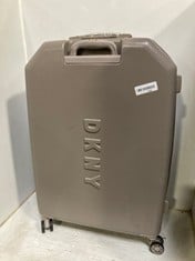 DKNY 28 INCH UPRIGHT HARDSHELL 8 SPINNER WHEEL SUITCASE IN BURGUNDY/ GOLD RRP £124