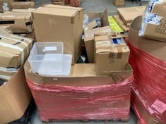 PALLET OF ASSORTED ITEMS TO INCLUDE PLASTIC CLEAR STORAGE BOXES, ADDIS ECO RANGE KITCHEN BIN IN GREY (KERBSIDE PALLET DELIVERY)