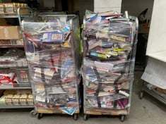 2 X CAGES OF ASSORTED BOOKS TO INCLUDE PETER KAY TV BOOK, DAVID LAGERCRANTZ DARK MUSIC BOOK (CAGE NOT INCLUDED) (KERBSIDE PALLET DELIVERY)