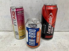 CAGE OF ASSORTED DRINKS TO INCLUDE LUCOZADE ENERGY ORANGE 12 X 330ML CANS - BBE (COLLECTION ONLY) (CAGE NOT INCLUDED)